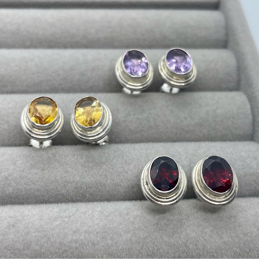 Sterling Silver Natural Gemstone Stud Earrings